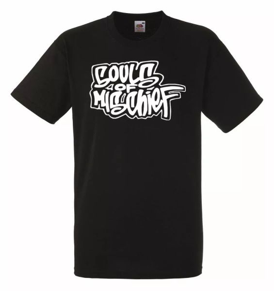 

souls of mischief logo black mens t-shirt men rock band tee shirt, White;black
