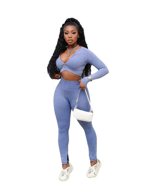 

women's two piece pants ladies pure color temperament fashion round neck zipper long sleeve shirt suit pencil suitable for fitness spor, White