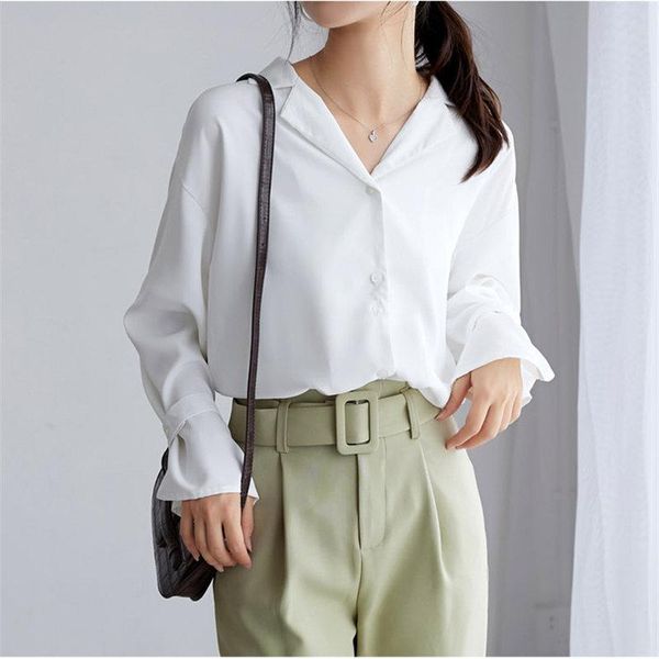 

women's blouses & shirts hzirip elegance shirt vintage long sleeve chiffon solid large size formal office lady 2021 versatile ol women, White