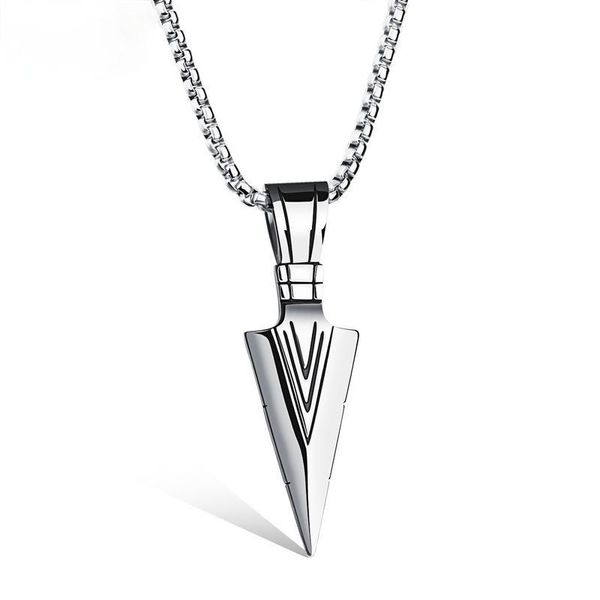 

chains trendy male street hip hop titanium steel jewelry retro personality spearhead pendant triangle arrow men's necklace, Silver