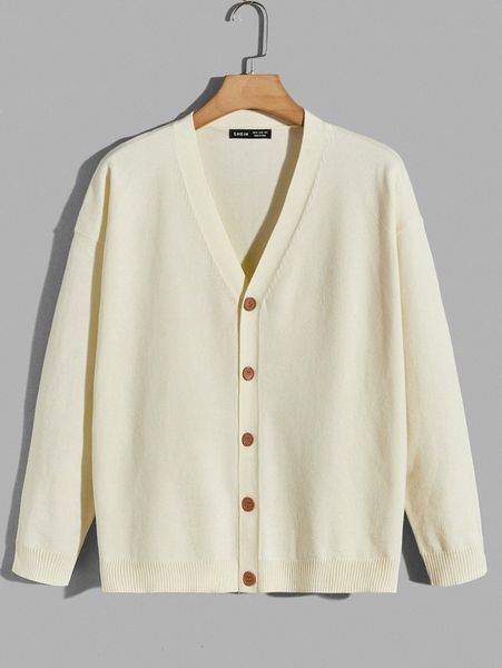 

men solid button front v-neck sweater y1gr#, White;black