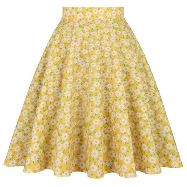 

skirts 2021 beach high waist summer skirt women fashion casual yellow daisy printed vd0020, Black