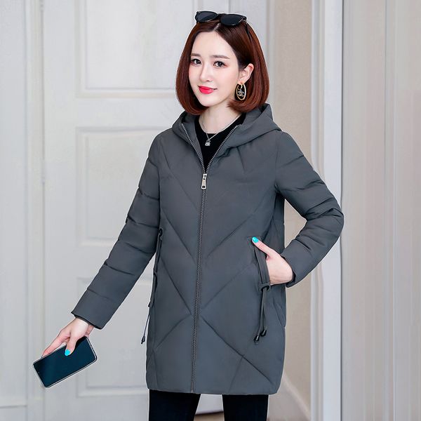

women winter long jacket with zipper hooded thick women's parkas stand collar solid cotton padded casual coat ladies, Black