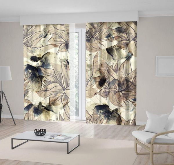 

curtain & drapes flowers pattern in monochromic oriental asian style artwork printed beige black