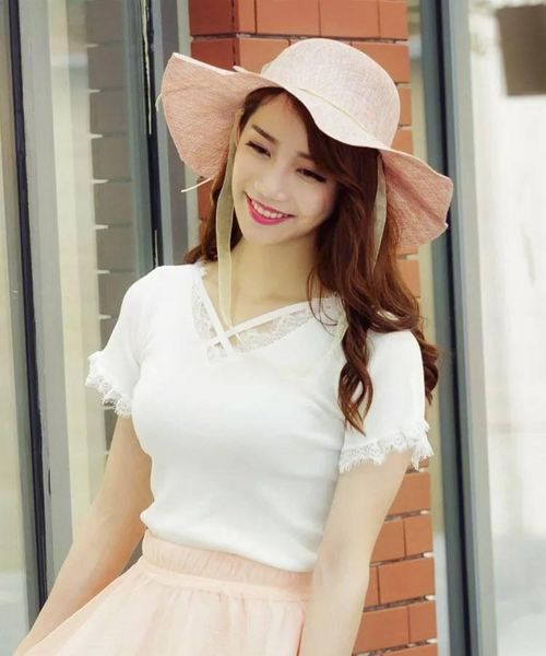 

stingy brim hats women wide bow-knot straw breathable solid color beach casual sun hat, Blue;gray