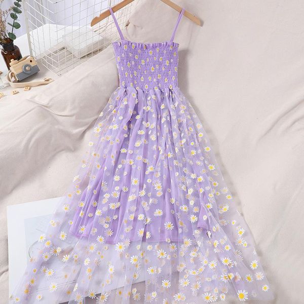 

casual dresses women strapless embroidered daisy print dress sweet folds spaghetti strap mesh ladies sleeveless long tank vestidos, Black;gray
