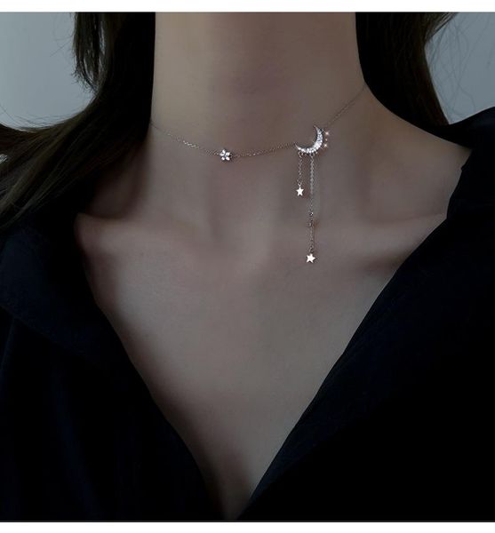 

chains star moon necklace 2021 fashion temperament simplestar chain, Silver