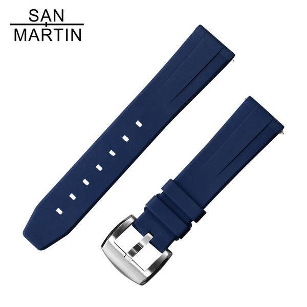 

watch bands san martin rubber strap with stainless steel buckle universal replacement band, Black;brown