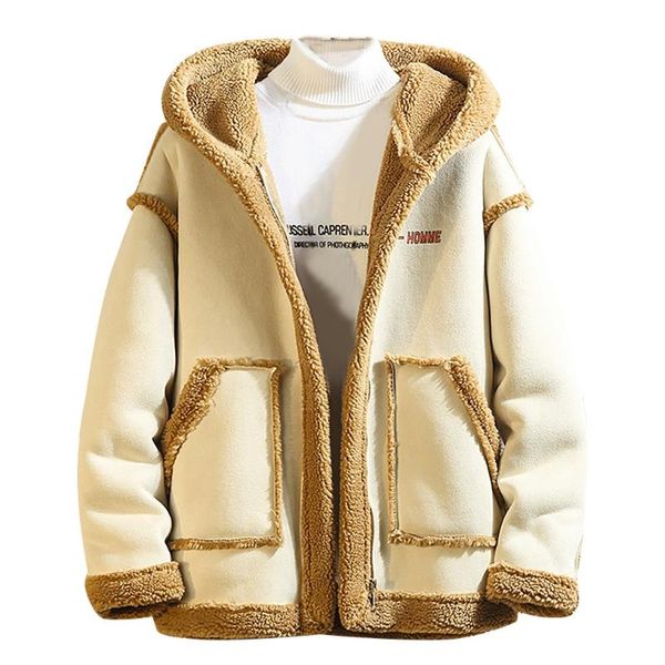 

men's down & parkas telotuny fashion harajuku autumn winter solid color fleece coat casual long sleeve pocket loose hooded cardigan, Black
