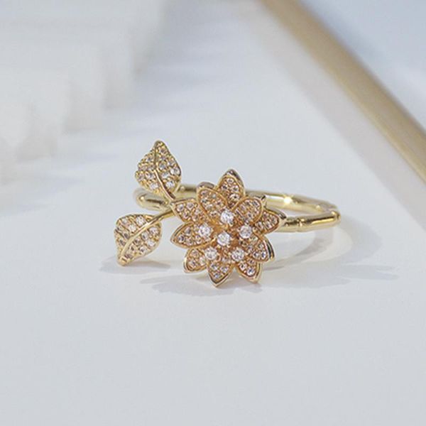 

cluster rings 14k real gold plated fashion jewelry micro-inlaid zircon 3d flower exquisite open ring shine holiday party daily elegant, Golden;silver