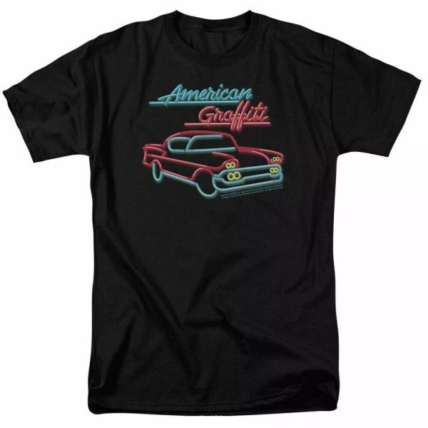 

american graffiti neon t shirt mens licensed classic movie tee black, White;black