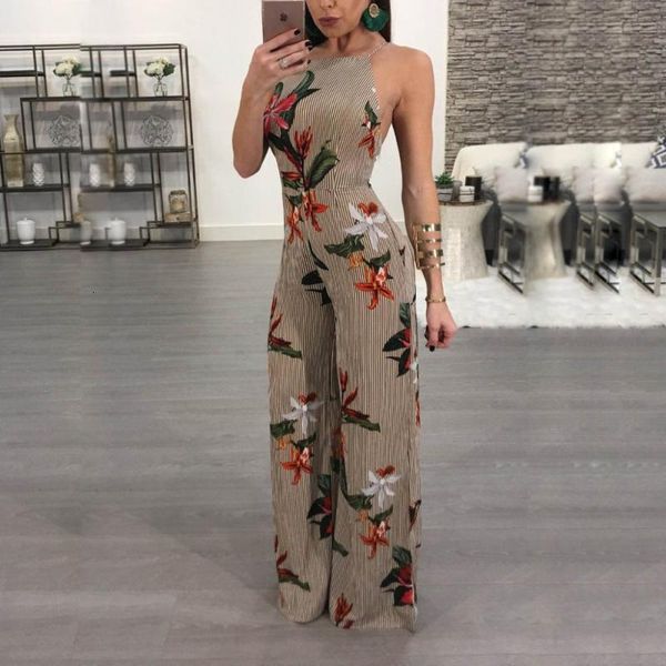

women's jumpsuits & rompers jumpsuits for women summer sleeveless ladies bodycon fashion o-neck print nightclub party 05hg, Black;white