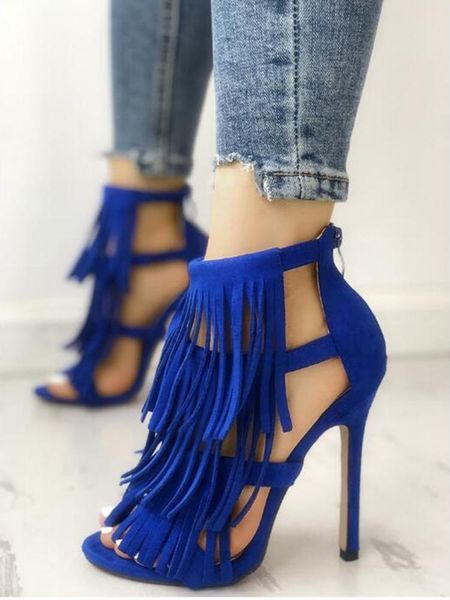 

fashion big size 43 thin heeled sandals stiletto summer fringe tassels party gladiator women's shoes woman, Black