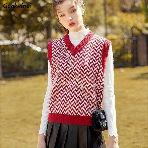 

women's vests sweater vest women v-neck knitted harajuku simple all-match sweet rhombus chic ulzzang autumn winter fashion elegant loos, Black;white