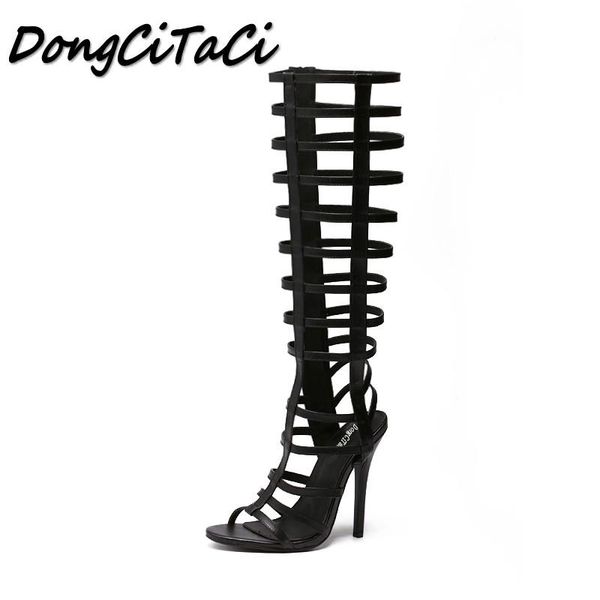 

dongcitaci 2021 summer women high heels sandals shoes woman pumps ladies fashion gladiator hollow out female long boots, Black