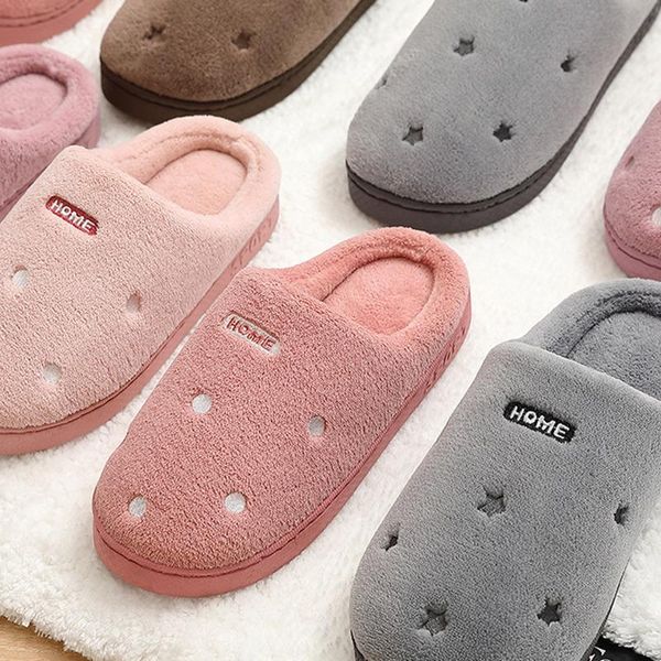

slippers autumn winter cotton house for women indoor non-slip soft bottom warmth shoes simple plush ladies pvc slide slipper, Black