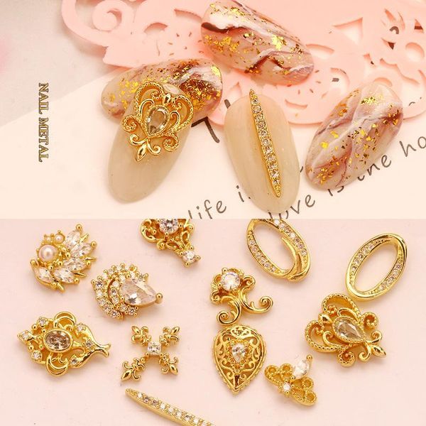 

5pcs metal nail art zircon hollow out decorations accessory fingernail drill charms manicure ornament1, Silver;gold