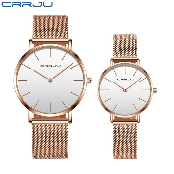

wristwatches crrju couple watch stylish ladies simple wristwatch stainless steel men watches waterproof quartz clock, Slivery;brown