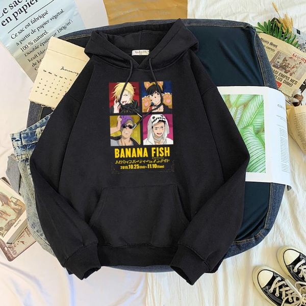 

men's hoodies & sweatshirts banana fish anime y2k hoodie fashion men women's sweatshirt streetwear pullover oversized harajuku tra, Black