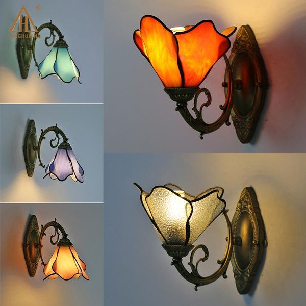 

wall lamp tiffany balcony aisle bedroom living room light mediterranean minimalist stained glass lamps
