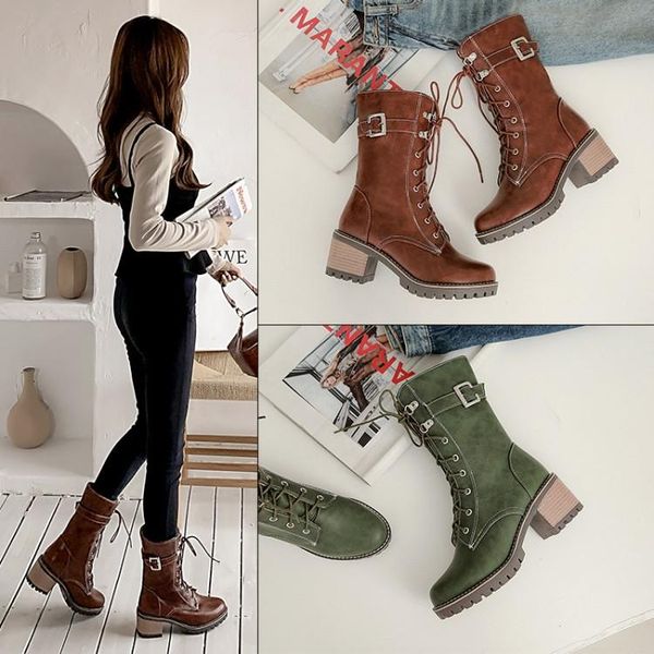 

boots 2021 big size 45 winter shoes women fashion non-slip shoelaces motorcycles, Black