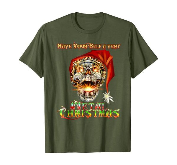 

men's t-shirts skull santa heavy metal chirtsmas holiday shirt, White;black