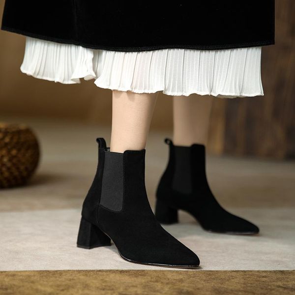 

boots 2021 brand fashion genuine leather women cow suede ankle roundtoe winter shoes size34-43, Black