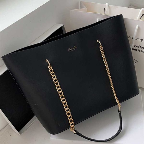 

solid color pu leather shoulder bags for women chain design large capacity tote bag luxury hand bag female handle bag 211025