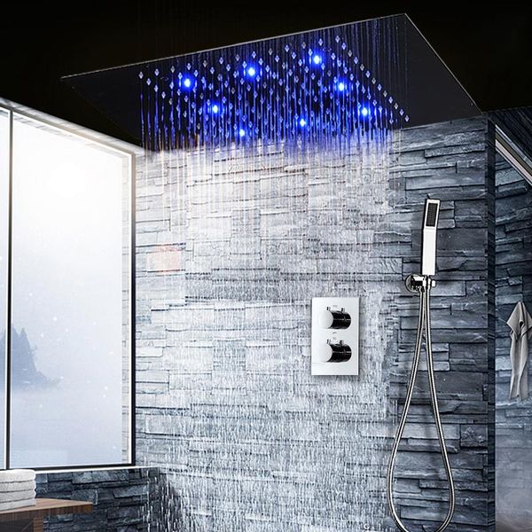 

bathroom accessories modern led rainfall concealed shower head 360x500mm thermostatic faucet set sets