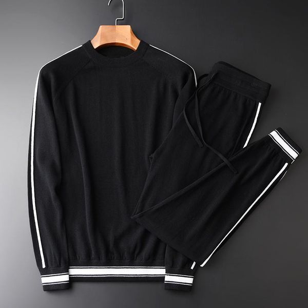 

men's sweaters brand sweater men hight quality soft comfortable 2-piece male fashion round collar solid color slim fit mens, White;black