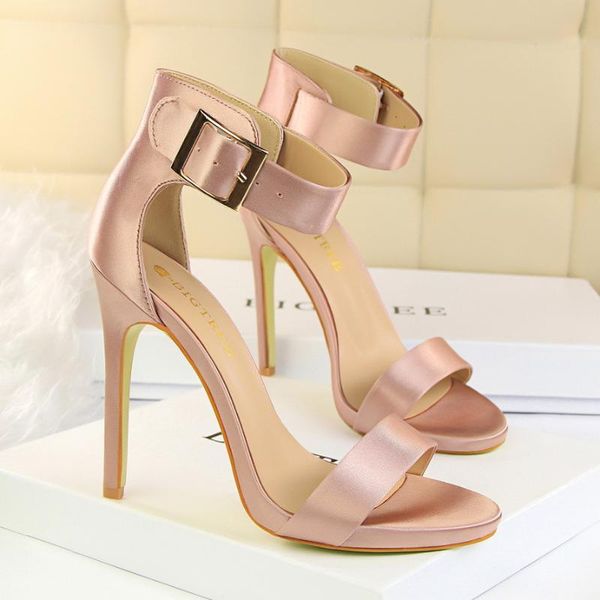 

summer concise sandals women gladiator high heels open toe woman party shoes elegant vintage buckle strap sandalias, Black