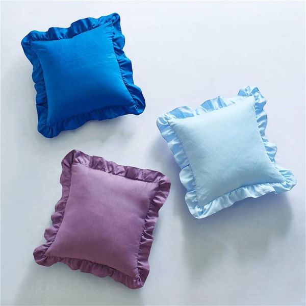 

pillow case 45*45cm solid color ruffle soft cover lovely lotus leaf cotton pillowcase sofa seat car living room decoration