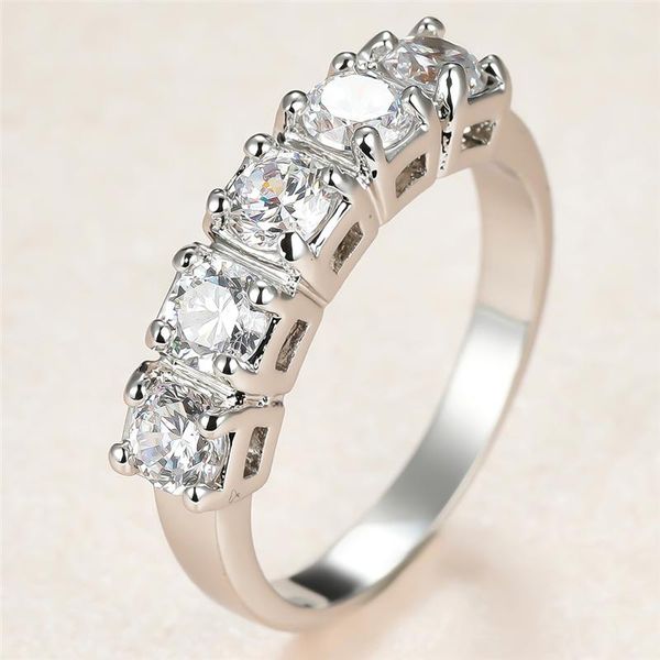

classic female white crystal stone ring charm silver color wedding rings for women dainty bride round zircon engagement, Slivery;golden