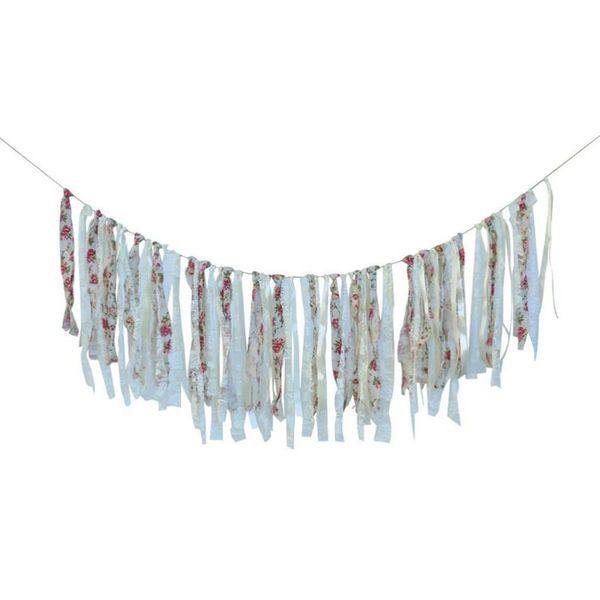 

party decoration wedding engagement garland floral cloth bunting banner tassel (beige)