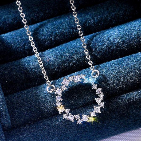 

pendant necklaces fashion simple design circle necklace inlay zircon bling sparkle crystal chain for women jewelry accessories, Silver