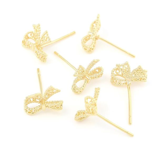 

stud 1pair copper genuine gold plated 10x8.7mmhollow bowknot with 12x0.7mm pin ear studs for diy charms jewelry making accessories, Golden;silver