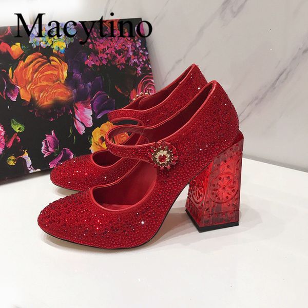 

dress shoes brand high heels beading crystal mary janes red black round toe formal occasion shoes women sffi