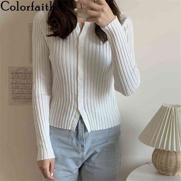 

colorfaith new autumn winter women's sweaters v-neck slim buttons short cardigans korean minimalist ladies swc6156 210413, White;black
