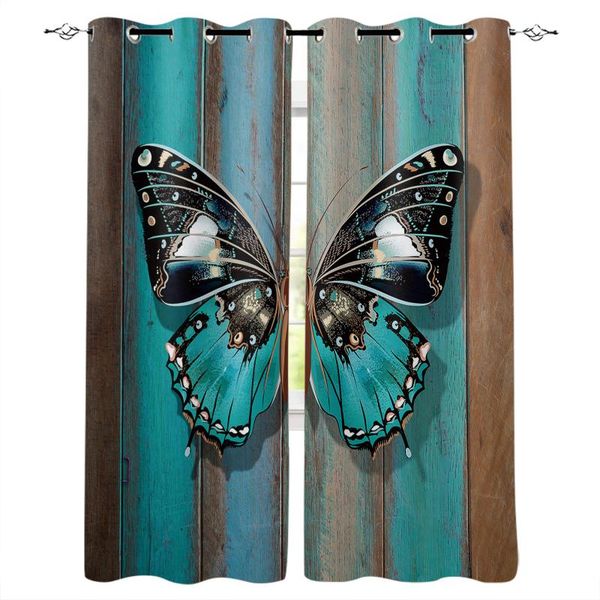 

wooden texture turquoise butterfly bedroom modern window curtain for living room decoration curtains home textile drapes &