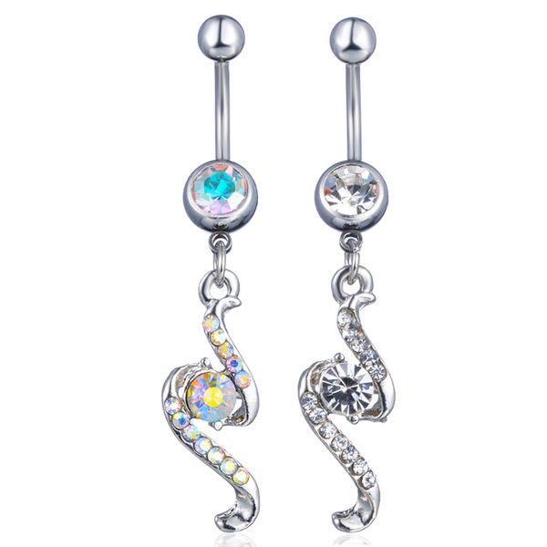 

d0581 musical note mix colors belly navel button ring, Silver