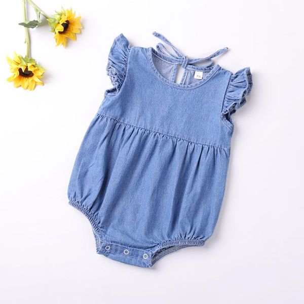 

summer denim flying sleeve romper baby clothes toddler girl bodysuits children rompers, Blue