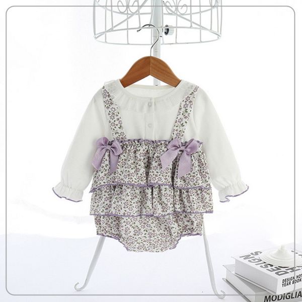 

rompers spring baby girl bodysuit white long sleeve 1-pices floral skirt fake two pleated kids clothes e9118 5drj, Blue