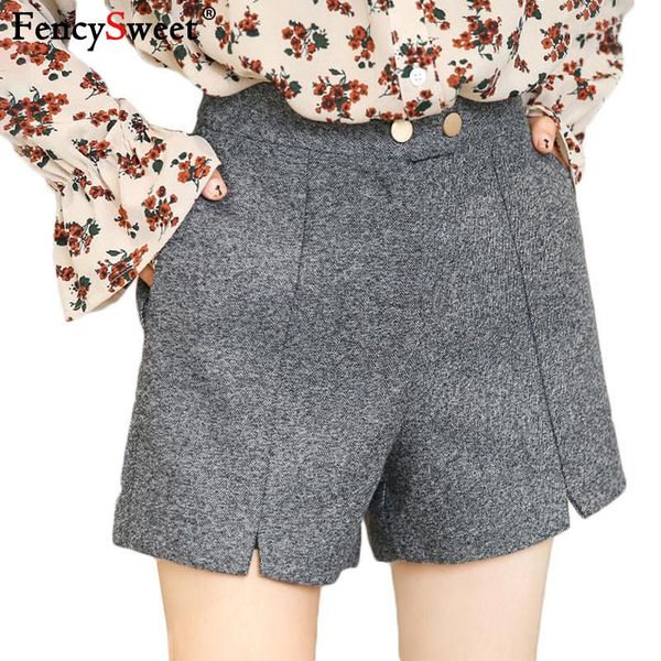 

women's shorts fencysweet wide leg women 2021 autumn winter high waist short pants pockets outwear korean style plus size gray, White;black