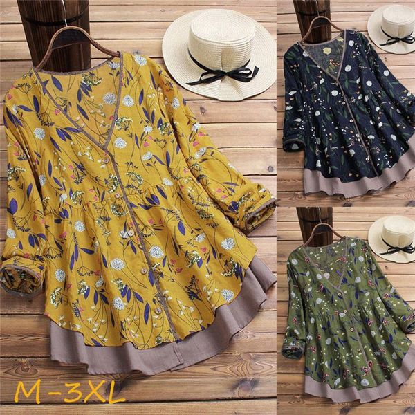 

women blouses floral long sleeve blouse womens and shirt loose tunics casual plus size ladies women's & shirts, White