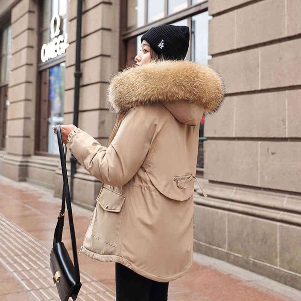 

women's down & parkas winter coats hooded fur collar thick warm jackets snow wear, Black