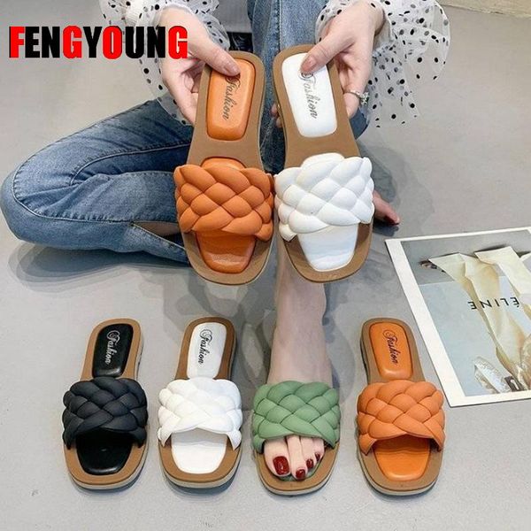 

slippers 2021 braided woman sandals leather designer luxury flip flop women ladies summer shoes sandalias, Black