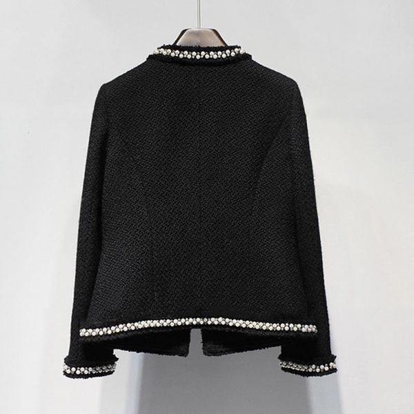 

women's jackets women black tweed jacket spring / autumn winter woolen coat wool handmade beads classic ladies, Black;brown