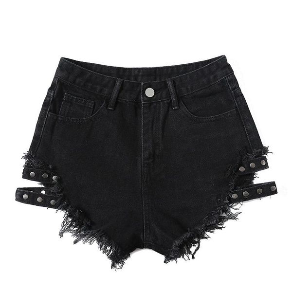 

women's jeans denim shorts loose hole high waist wide leg slimming worn women, Blue