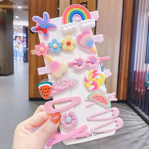 

hair accessories 14pcs clip set girl cute bands bow flower fruit headwear hairpins cartoon band hairpin headdress, Slivery;white