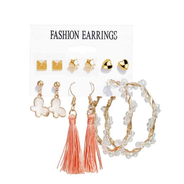 

charms earrings hanzhishang butterfly earring set 6 pairs creative simple tassel crystal winding, Golden